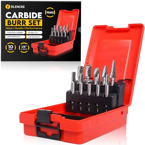 10Pcs Tungsten Carbide Burr Set 6.35mm - 14 Shank Double Cut Die Grinder Bits Cutting Burrs - Metal, Steel - Rotary Tools Rasp Accessories - Deburring, Engraving, Grinding, Carving, Porting