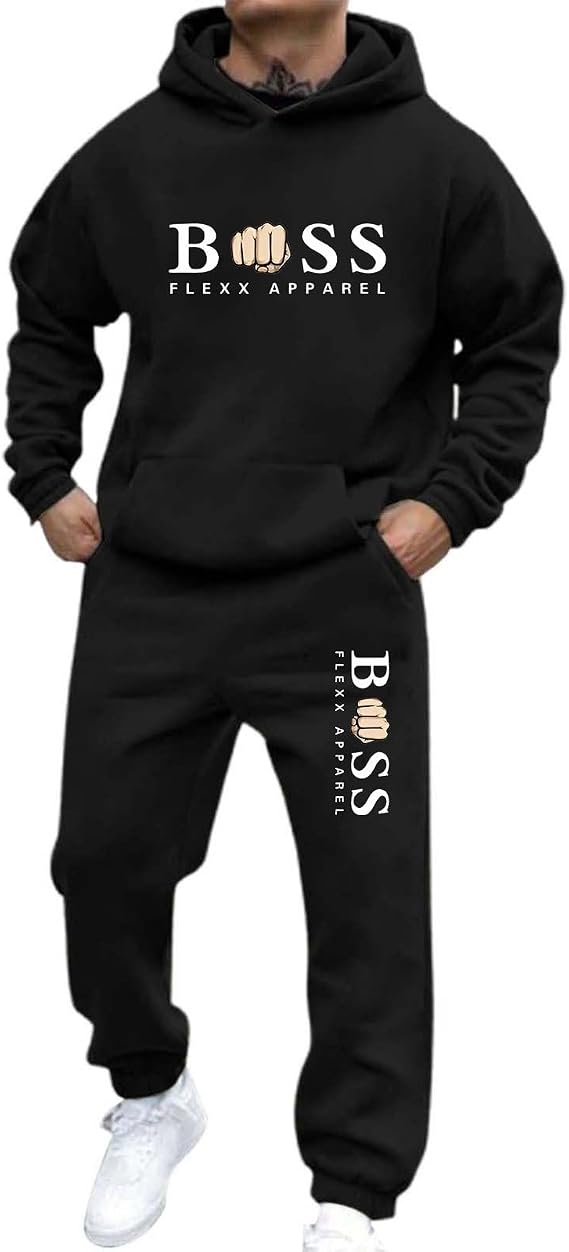 Men's 2-Piece Tracksuit Set Letter Print Athletic Hooded Sweatshirt and Joggers Athleisure Wear Gym Running Loungewear Autumn Sportswear