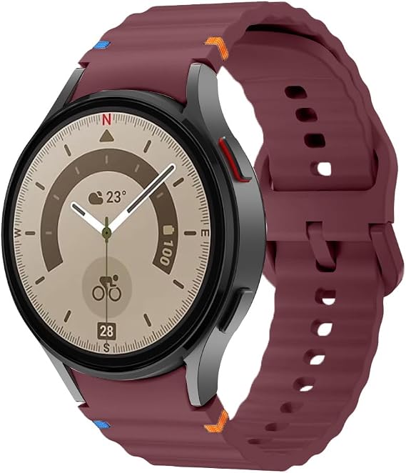 Samsung Galaxy Watch 5 Pro 45mm İle Uyumlu Metal Tokalı Dalgalı Spor Silikon Kordon Mürdüm