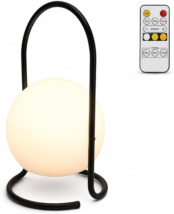 TRIROCKS Portable Globe Cordless Table Lamp Rechargeable LED Mood Light 4000mAh Battery Camping Lantern Remote Control 3 Color Modes Timer IP65 Waterproof for Bedroom Camping Home Indoor Outdoor