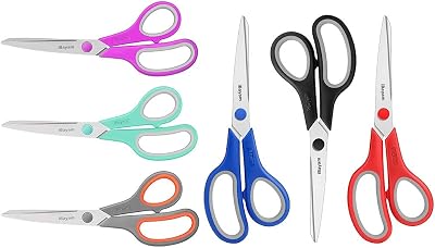 iBayam 8 Multipurpose Scissors Bulk 3-Pack & 3-Pack Multipurpose Scissors Pastel Black, Red, Blue Bulk