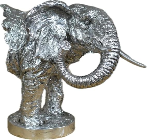 Decorative Silver Elephant Sculpture, Resin Ornament, Metallic Finish