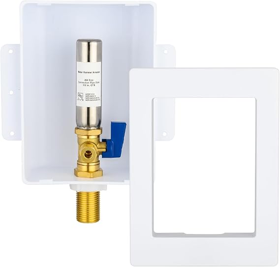 Ice Maker Outlet Box with Stainless Steel Water Hammer Arrestor,1/2 Inch Sweat (MIP) Inlet and 1/4 Inch OD Compression Outlet Connection, Icemaker Box with Installed 1/4-Turn Ball Valve