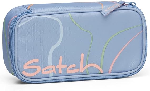 satch Extra Large Pencil Case including Divider Compartment Zip-Up Pocket Pen Holder Set Square Viewing Window for Timetable Vivid Blue - Light Blue Extra large with divider zip pocket pen holders geo-triangular compartment and viewing window for the timetable