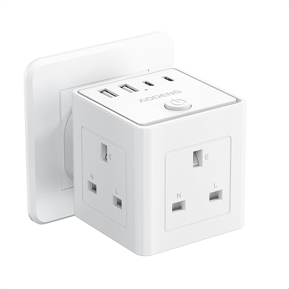 Plug Extension Socket with 4 USB, 3 Way Multi Plug Adapter UK, USB Wall Plug Charger, 3 Pin Plug Expander for Home, Office, University Essentials