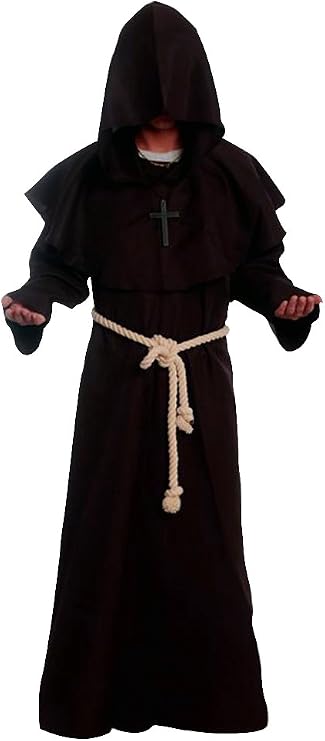 Medieval Priest Monk Robe Hooded Cloak Wizard Sorcerer Cape (Large,Coffee Robe)