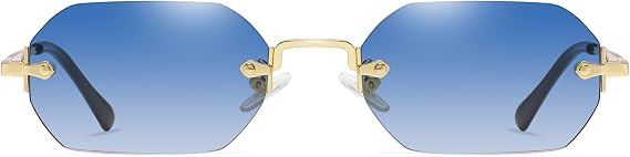 Retro Rectangle Frameless Sunglasses for Women Men Trendy Metal Gold Polygon Rimless Sunglasses GoldPolygonRandloseSonnenbrille
