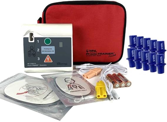 WL120ES10-ABUNDLE AED Practi-Trainer Essentials Base | For training use only, with 10 Pack Practi Valve disposable CPR Training Valve Combo Kit, durable and cost effective