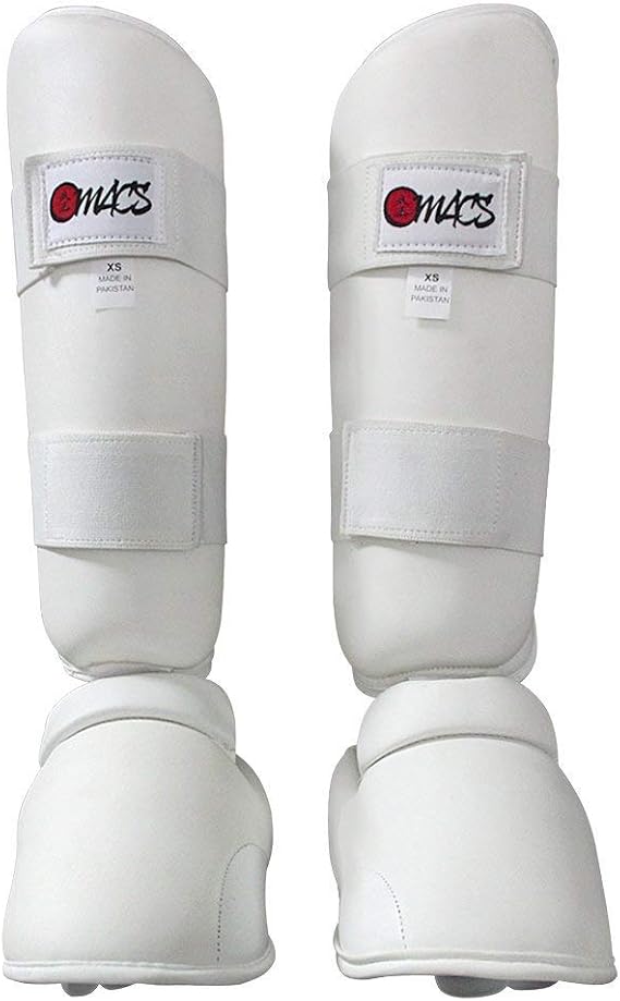 MACS Martial arts Karate hook and loop strap shin guards instep sparring protective kick pads for kids and adults