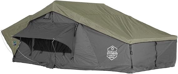 Overland Vehicle Systems Nomadic 2 Extended RoofTop Tent RTT Dark Gray Base W/Green Rain Fly & Black Travel Cover Universal