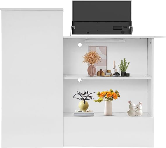 Modern Reception Desk with Locking Drawer & LED Lights, 47" L x 20" W Small Front Desk Reception Counter for Office, Salon, Store (Warm White)