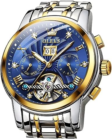 OLEVS Skeleton Watches for Men Luxury Diamond Wristwatch Automatic Mechanical Self Winding Luminous Waterproof