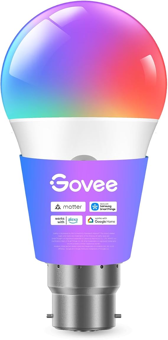 Govee RGBWW B22 Smart Bulb, 800LM, Music Sync, 54 Scenes, 1 Packs [Energy Class F]