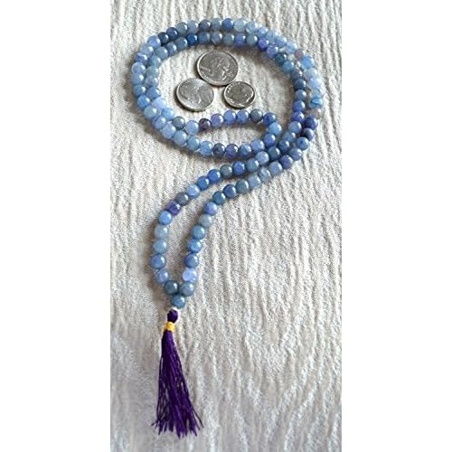 Blue aventurine japa mala beads necklace | Energized 1081 Tibetan buddhist prayer beads wfree velvet rosary mala pouch