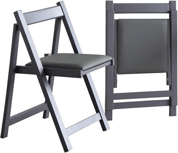FUNROLUX Folding Dining Chairs with Padded Seats 2 Pack Wooden Folding Chairs for Kitchen Table Event Party Indoor 198LB Weight Capacity (Grey)