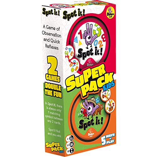 Asmodee Spot It! Super Pack Kids - 2 Fun Editions in 1 Bundle, Includes Asmodee Spot It! 123 & Animals Jr., Fun Kids Game for Family Game Night, Ages 4, 2-8 Players, 10 Minute Playtime
