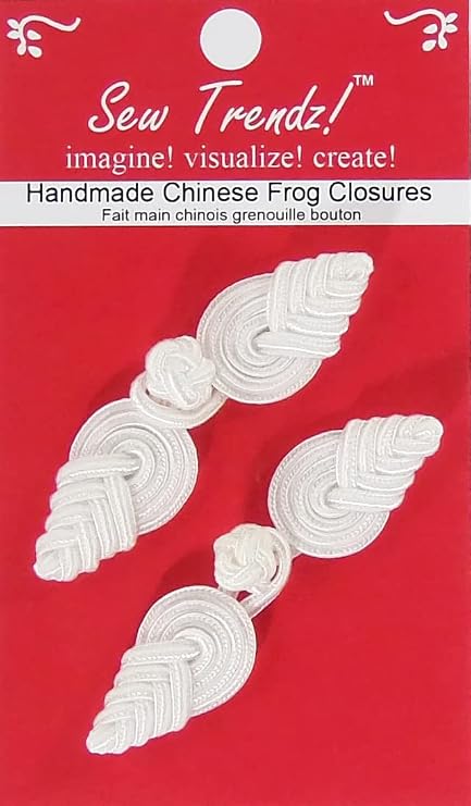 Handmade Chinese Frogs Closures Buttons Fasteners Hook & Eye Sewing Coats Capes Jackets Renaissance Costumes -White Color-Pineapple Design- 2.75" x 0.75"- 2 Pairs/Pack
