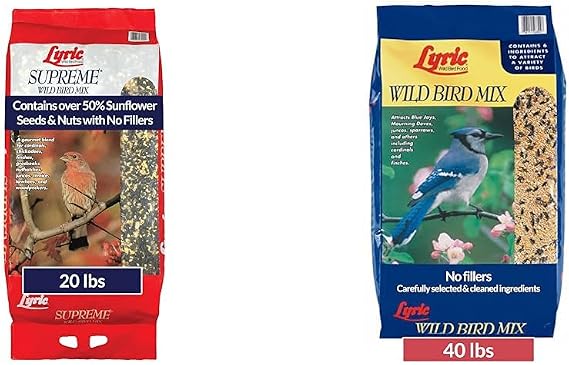 Lyric Supreme Wild Bird Seed, Wild Bird Food Mix with Nuts and Sunflower Seeds, 20 lb. Bag & Wild Bird Mix Bird Seed, Bird Food for Outside Feeders, 40 lb. Bag