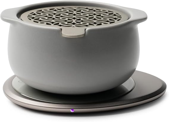 Jun Self-Heating Diffuser Set Soft Gray | 5 fl oz / 150 mL Smart Ceramic Essential Oil Diffuser with Heating Pad