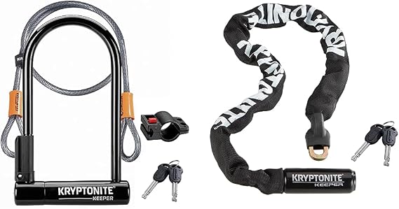 Kryptonite Keeper Standard 12mm U-Lock Bicycle Lock with FlexFrame-U Bracket & KryptoFlex 410 10mm L & Keeper 785 Integrated Bicycle Lock Chain Bike Lock, 33.5-Inch, Black