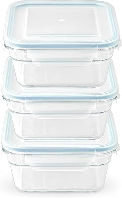 Snaplock Lid Tempered Glasslock Storage Square Container Airtight 6pcs Set Anti Spill Microwave & Oven Safe 3.3cups781ml