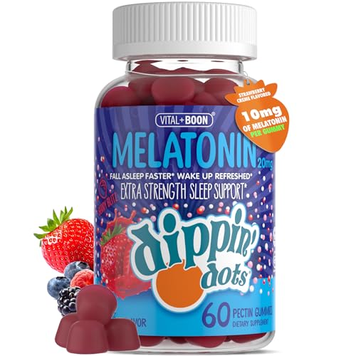 Dippin Dots Extra Strength Melatonin 20mg Gummies for Adults - Melatonin Gummies with 20mg per Serving - Vegan Friendly Nighttime Sleep Supplement - Made with Natural Colors & Flavors 60 Count