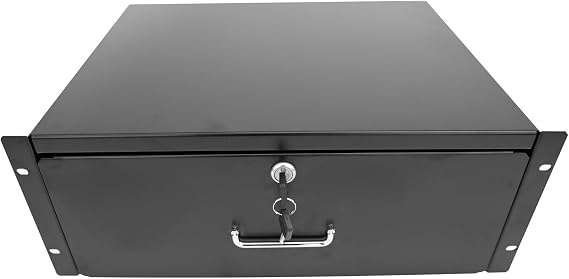 19" Server Cabinet Drawer Case, 4U, Black, 19"W x 18"D x 7"H, 55LBS, Lockable, Server Room