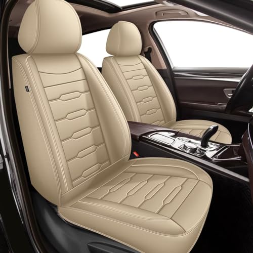 AOMSAZTO Seat Cover Custom Fit for Jeep Renegade 2015 2016 2017 2018 2019 2020 2021 2022 2023 2024 2025 Leather Car Seat Protector Compatible Airbag Vehicle Cushion Covers Waterproof 5 Seats Beige