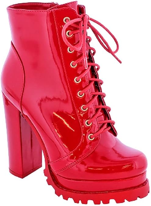 Liliana Monclair Women's Lug Sole Lace Up Chunky Heeled Super High Platform Ankel Booties