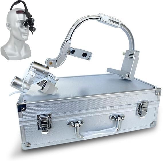 Dental Loupe, 2.5/3.5X Magnification Binocular Magnifier, 5W LED Head-Mounted Binocular Loupe, Adjustable Angle, Laboratory Equipment，With Storage Box(Silver,3.5X)