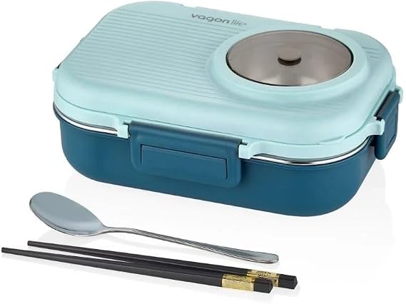 Vagonlife Beslenme Kutusu Paslanmaz Çelik - 1100 ml Sos (Yoğurt) Kaseli Yeni Nesil Lunch Box (Mavi)