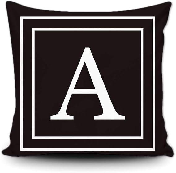 Black Pillow Cover with White Letter Monogram A and Stripes English Alphabet Initial Decorative Square Throw Cushion Case for Bed Sofa Couch 18 X 18 Inch Pillowcase, Double Sided Print