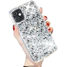 Compatible with iPhone 11 Bling Glitter Case,Luxury Shiny Diamond Crystal Rhinestone Sparkly Jewelled Gemstone 3D Handmade Clear Cover Case for iPhone 11 6.1''