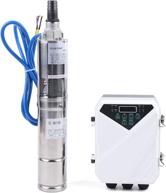 Solar Water Pumps, 500W DC 48V Deep Well Submersible Pump with MPPT Controller, Max Head 109m, Max Pump Rate 1700L/H,3inch Deep Well Water Pump for Irrigation, Home, Industrial