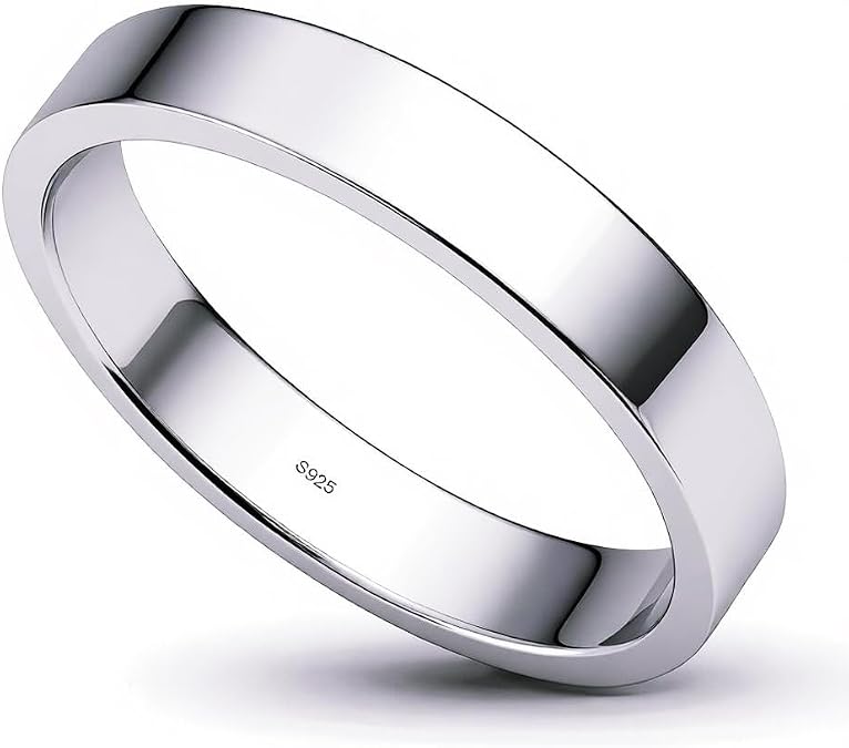Solid 925 Sterling Silver Polished Wedding Band Couple Ring
