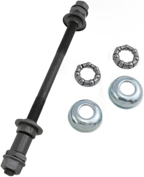 Bicycle axle 190mm/7.48inch Bicycle Ball Bearing Retainer Bike Hub Cups Bicycle hub Axle 3/8" Black 26tpi Hub Conical Lock nut Washer Kit 1 Set