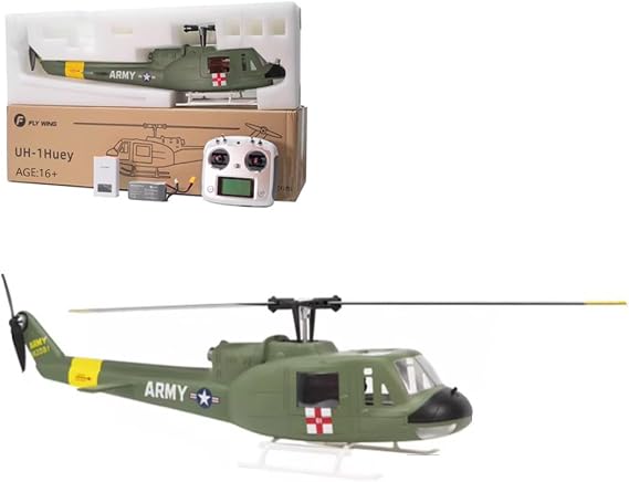 Generic Remote Control Helicopter, FLYWING UH1-V3 Huey 470-Class RC Helicopter Model 2.4G RC 6CH Electric Airplane, Flying Toys for Adults Beginners (RTF Version/Mode 1), As Shown, Green