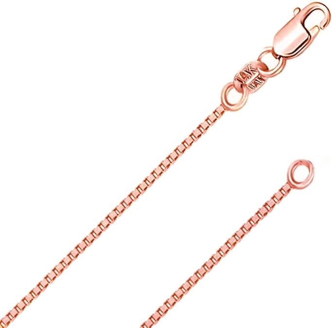 ITALIAN FASHIONS REAL Solid 10K Yellow or White Gold 0.50mm - 1.3mm Diamond-Cut Square Mirror Box Veneziana Chain Necklace with Lobster Claw Clasp | Multiple Lengths Available | Men Women | MADE IN ITALY (10K Solid Rose Gold 0.7mm, 18.0 Inches)