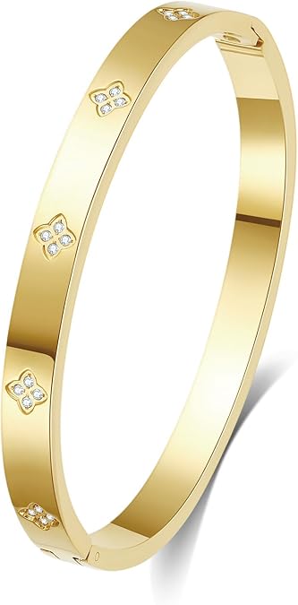 Love Bangle Bracelets for Women Trendy Stainless Steel Cubic Zirconia Hinged Friendship Jewelry, Stocking Stuffers Birthday Wedding Graduation Gifts for Women, 18k Gold-Plated, Silver