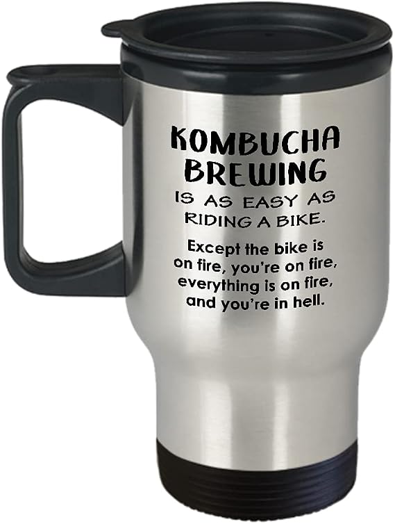 Kombucha Brewing Themed Travel Mug Insulated Coffee Tumbler - Gifts Idea for Kombucha Lover Hobby Hobbyist Enthusiast Funny Cute Gag - Easy as Riding