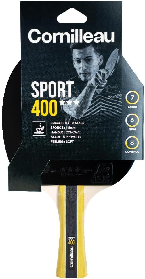 CORNILLEAU Sport 400 Indoor Table Tennis Bat - All-Round Bat for Advanced Players ITTF Coating (3 Stars) Excellent Spin & Speed 5-Ply Wooden Blade Ergonomic Handle