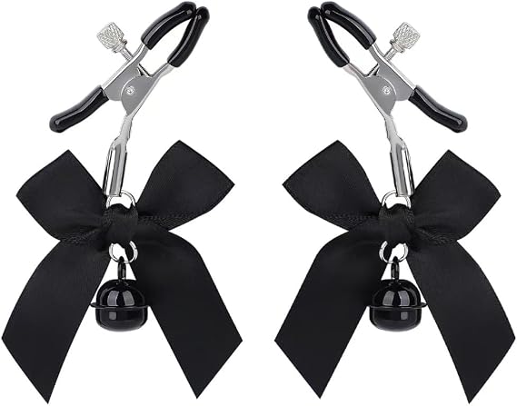 Body Clamp Clip Bow Bells for Women Adjustable Stainless Steel Non Piercing Body Jewelry (Pink)