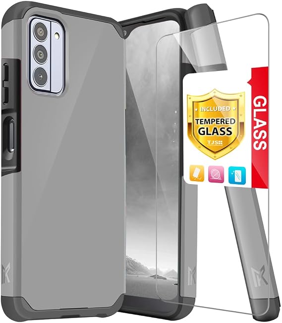 TJS Compatible for Nokia G310 5G Case, with Tempered Glass Screen Protector Dual Layer Hybrid Magnetic Support Shockproof Protection Cover Phone Case (Gray)