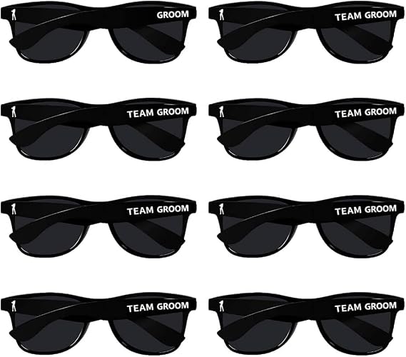 Bachelor Party Sunglasses - Set of (1) Groom & (7) Team Groom Black Sun Glasses | Groomsmen Sunglasses Bridal Party Ideas Groomsman Gift for Wedding Party Gifts Squad Favors for Men Proposal Supply