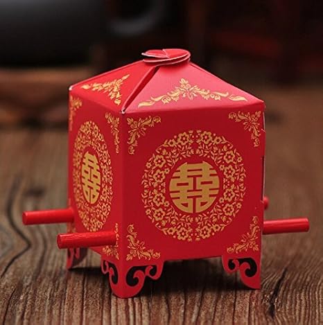 Pack of 50ps Chinese Traditional Red Bridal Sedan Chair Style Wedding Bridal Shower Favor Candy Gift Boxes