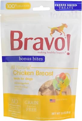 Bravo! Bonus Bites Single Ingredient Freeze Dried Raw Dog Treats, Chicken Breast, 3 Ounce, High Protein, Grain Free, Gluten Free