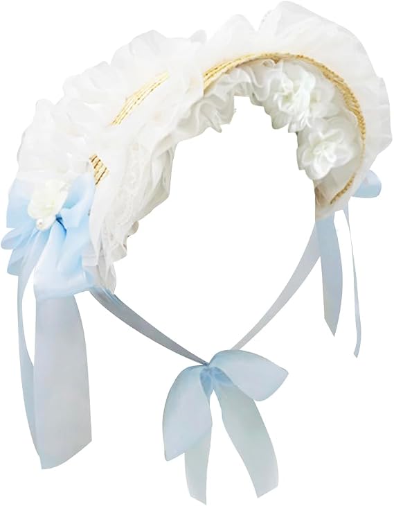 Women Victorian Lolita Tea Party Sun Hat Lace Flowers Straw Hats