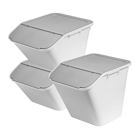 SmartStore Collect Stack-it Set with 2 Medium 37L and 1 Large 51L Recycling Bins with Lids Multipurpose Waste Sorting Containers