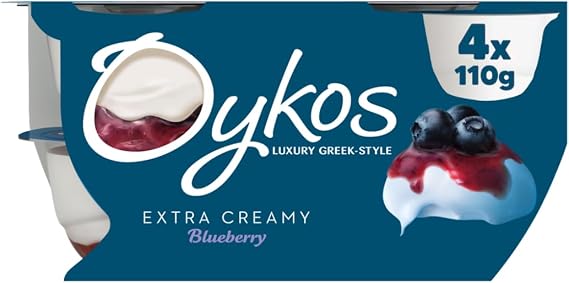 Luxury Greek Yogurt Pots 4x110g - Oykos Yoghurt Multipack Healthy Gluten Free Dessert (Blueberry)