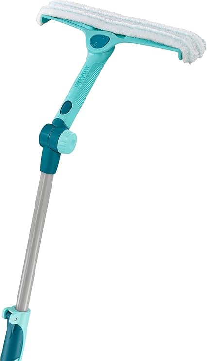 Leifheit 3 in 1 Telescopic Window Cleaner, Window Squeegee with Telescopic Handle 110-200 cm, Extendable Squeegee with Integrated Microfibre Cover